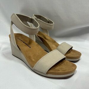 Lucky Brand | Kanoa Leather Suede Wedge Ankle Strap Sandals Women’s Size 6.5